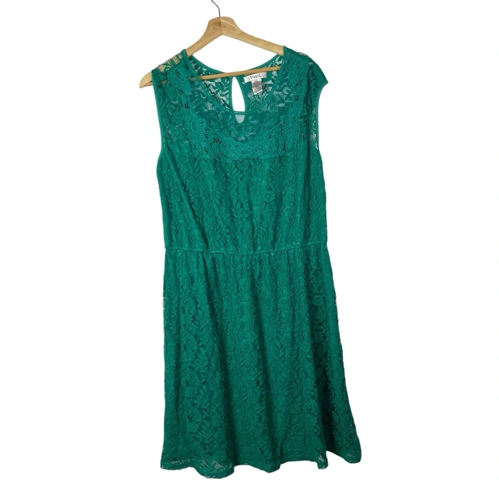 Pinky Emerald Green Teal Lace Fit & Flare Sleeveless Mini Dress 2X